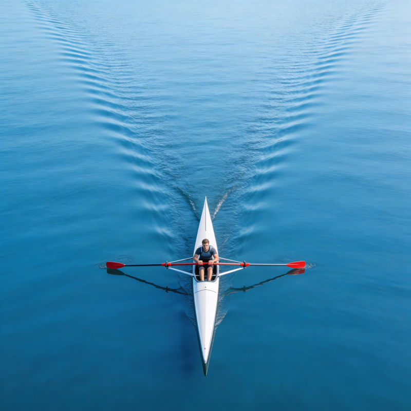 独舟划水静谧湖图片