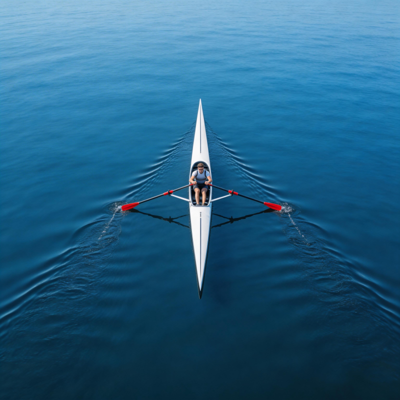 独舟划水 静谧湖面图片