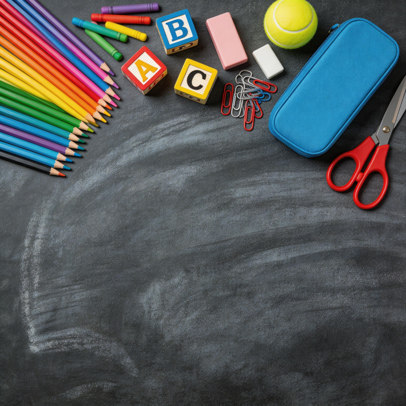 彩色文具与黑板图片
