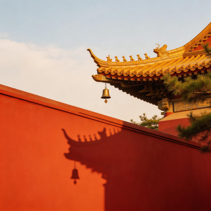 红墙金瓦映钟影图片