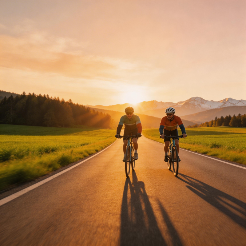 骑行追日落图片