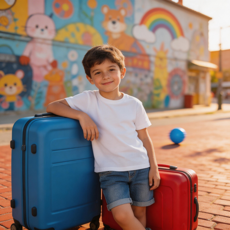 男孩与行李箱图片