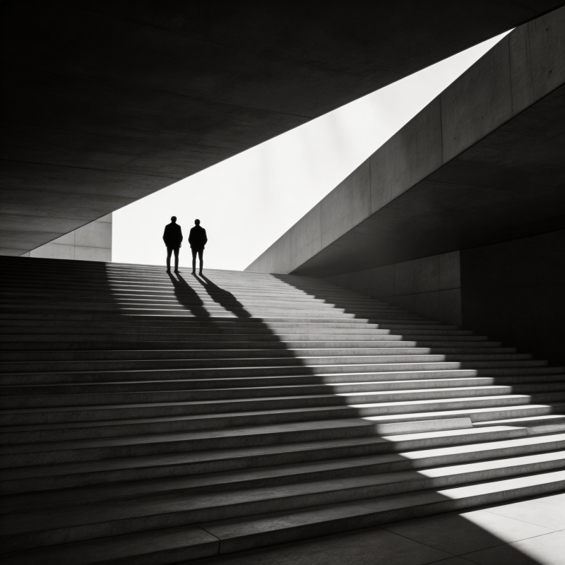 光影阶梯上的剪影图片