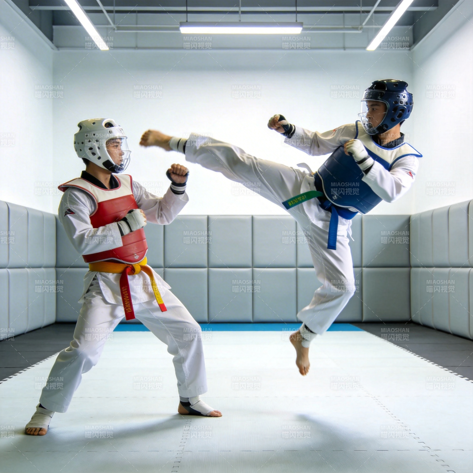 跆拳道对练瞬间图片
