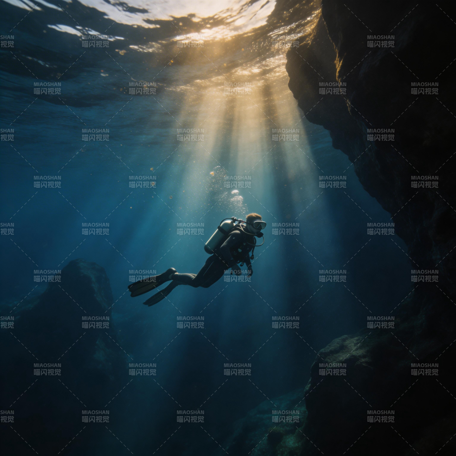 光影下的潜水者图片