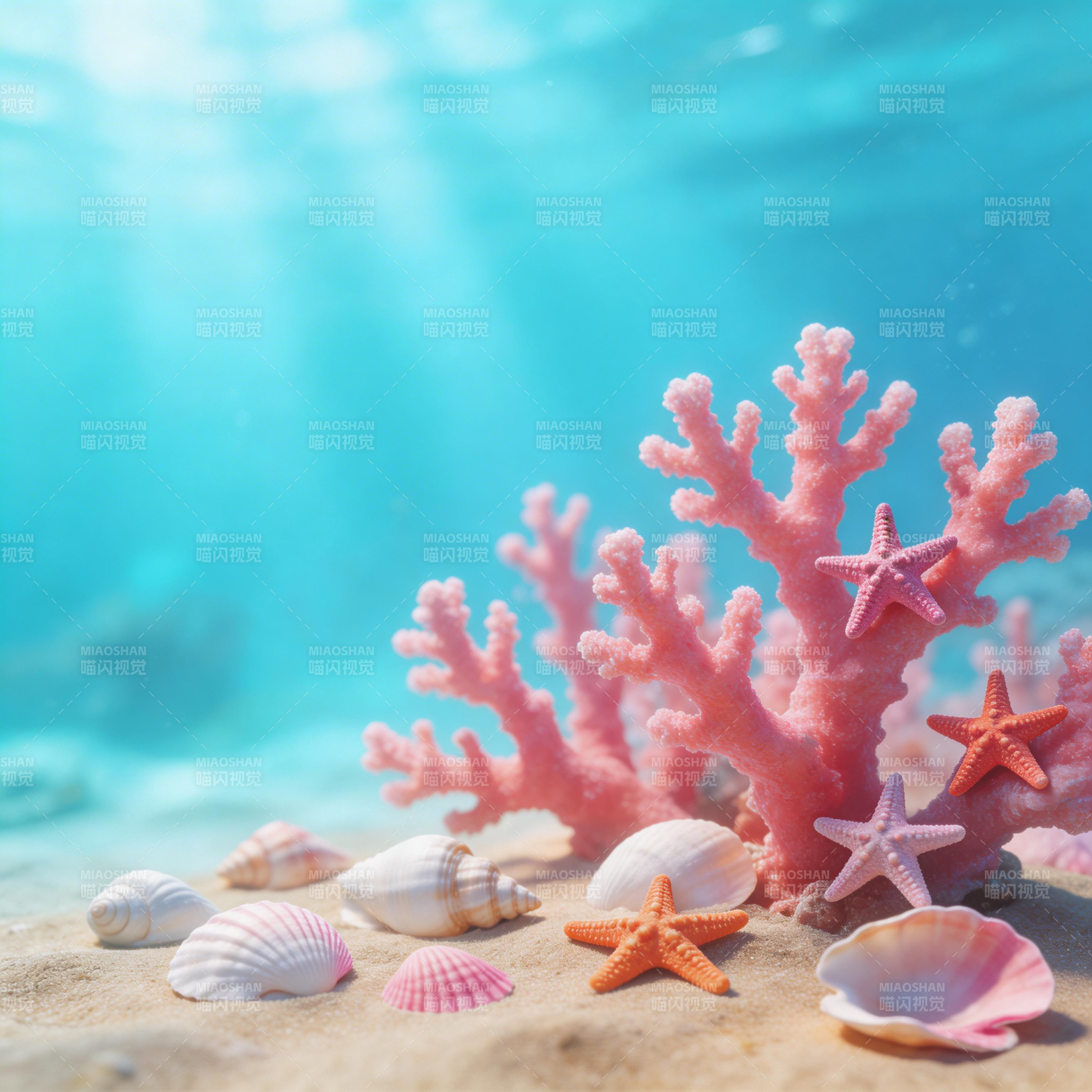 海底珊瑚与贝壳图片