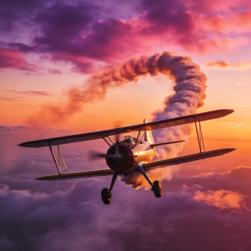 暮色中的双翼飞行图片