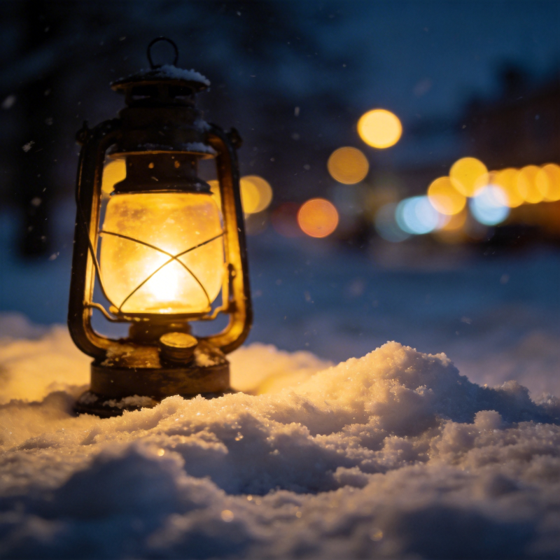 雪夜灯影图片
