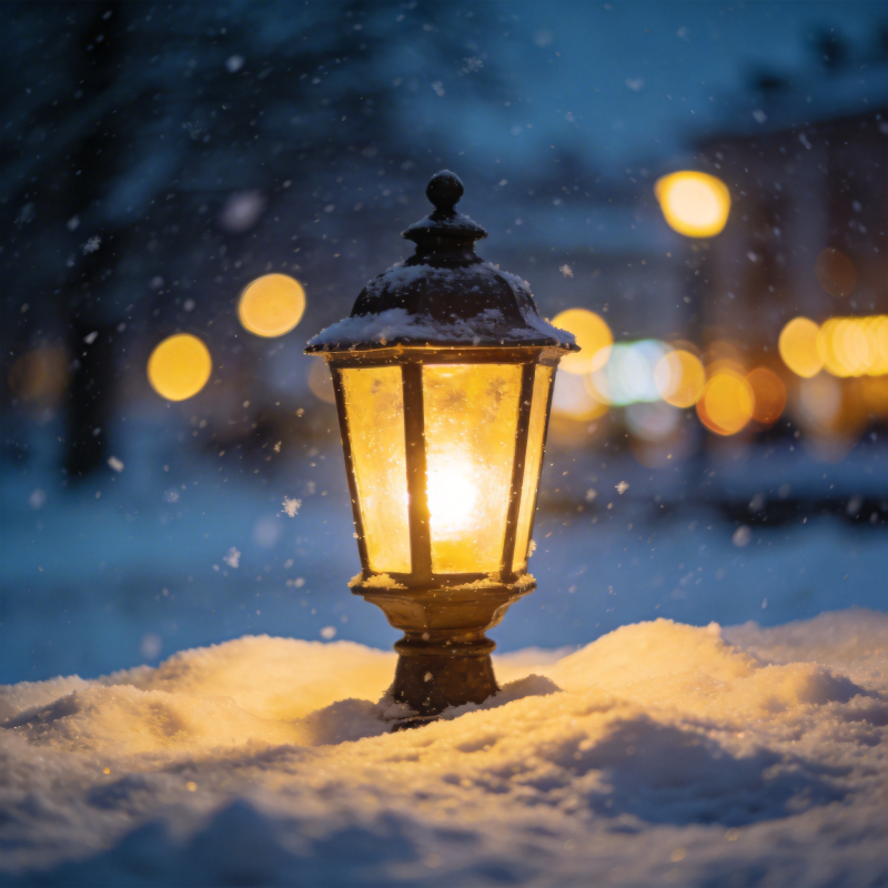 雪夜灯影图片