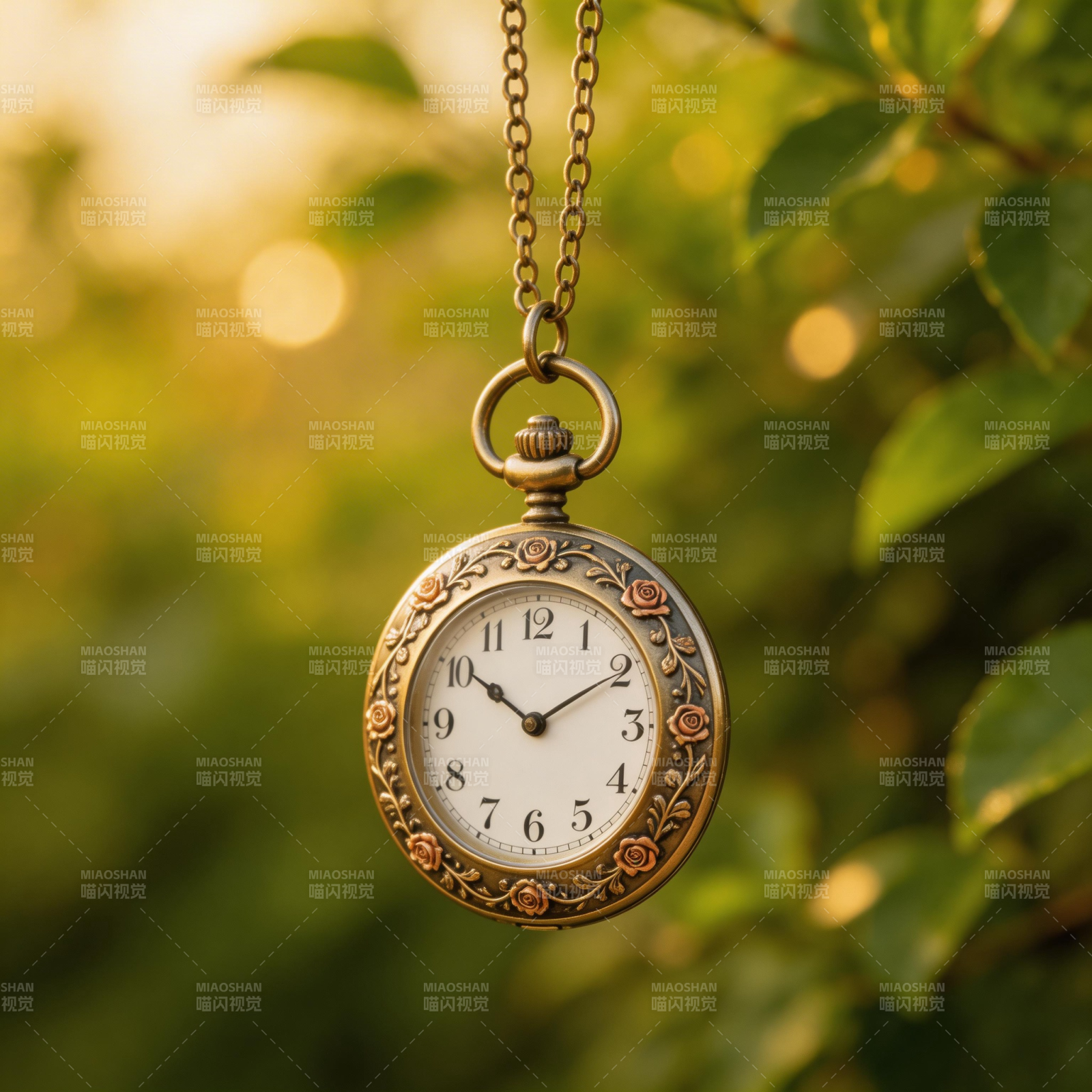 古钟悬于绿叶间图片