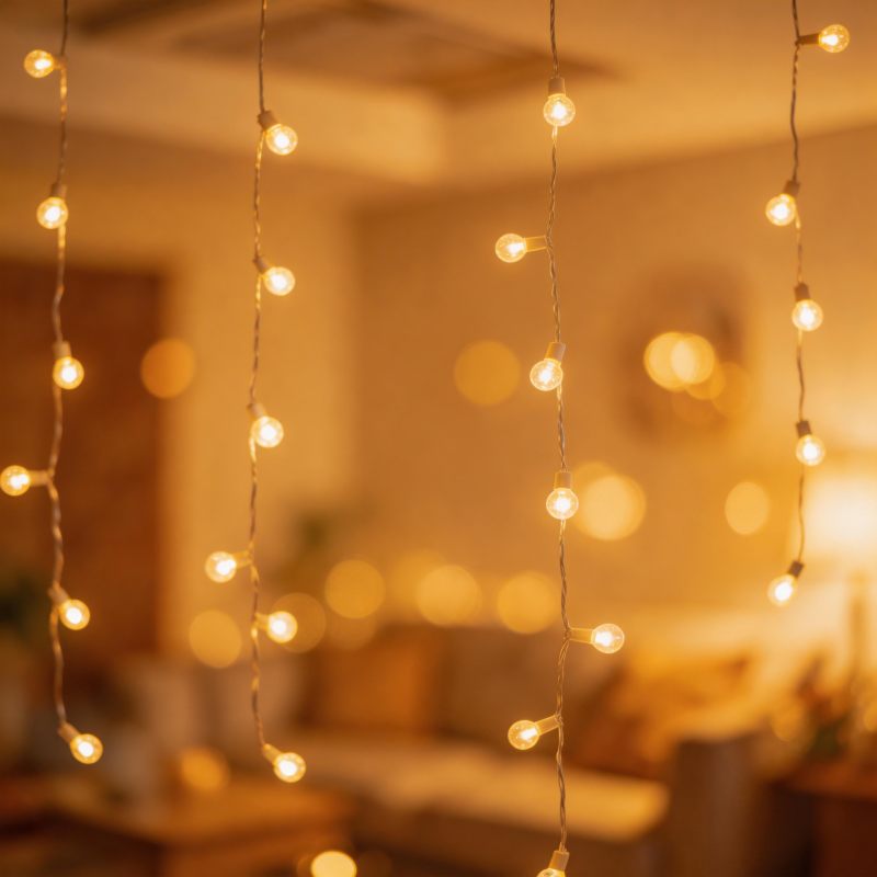 温馨灯串点缀客厅图片