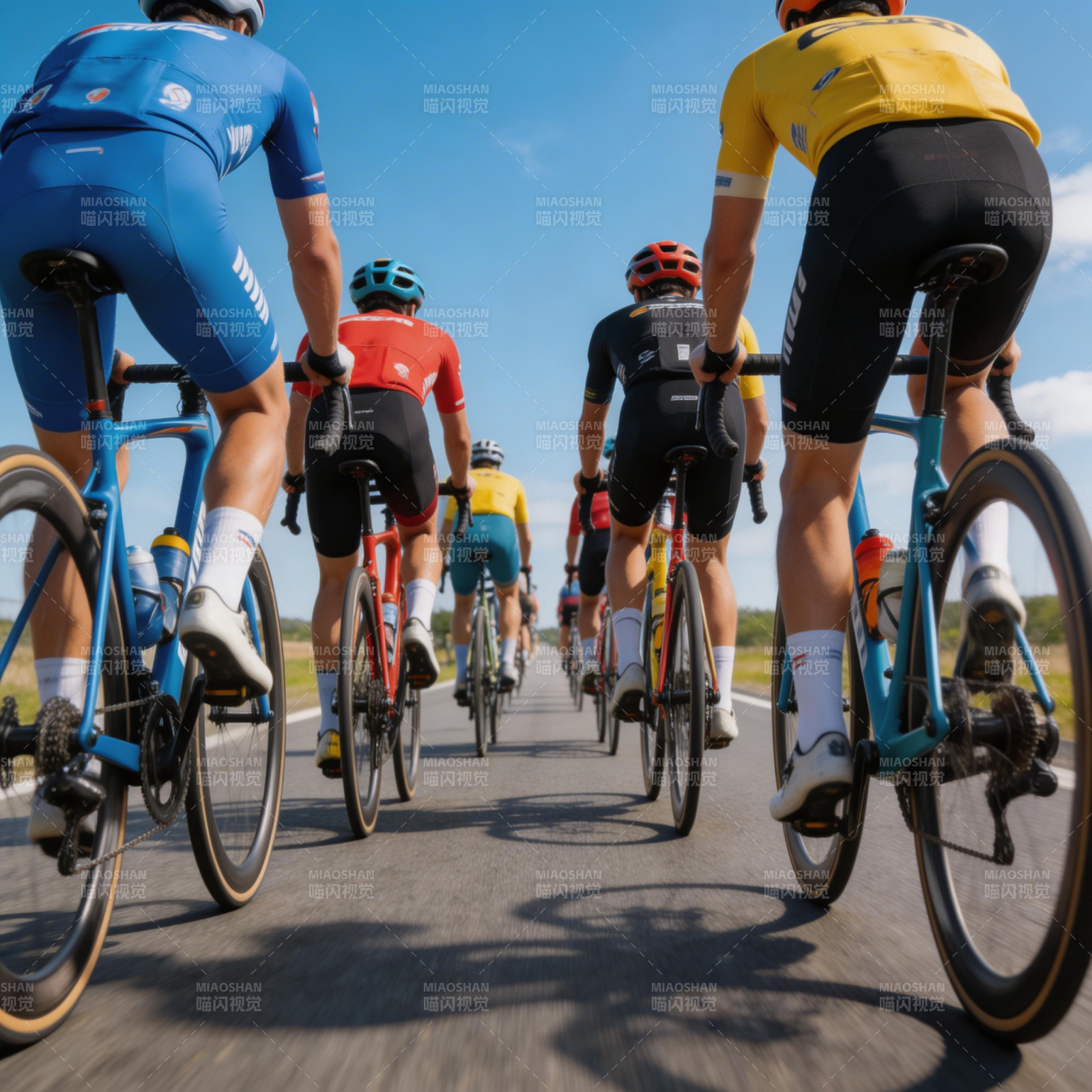 骑行者们并肩前行图片