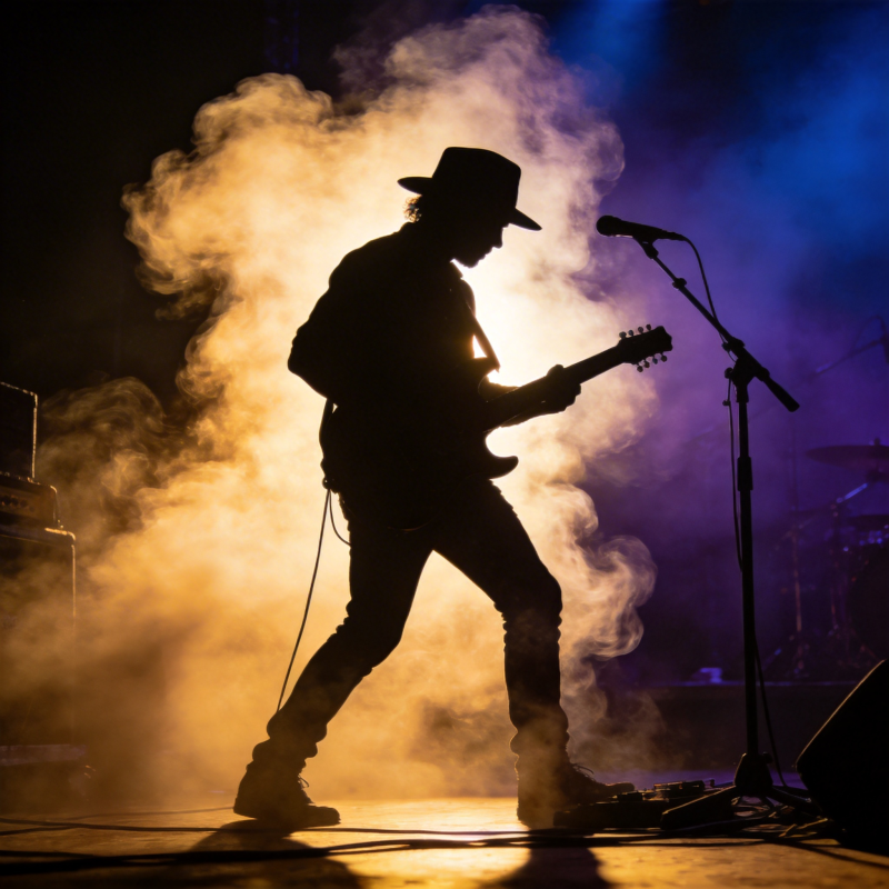 舞台上的吉他手剪影图片