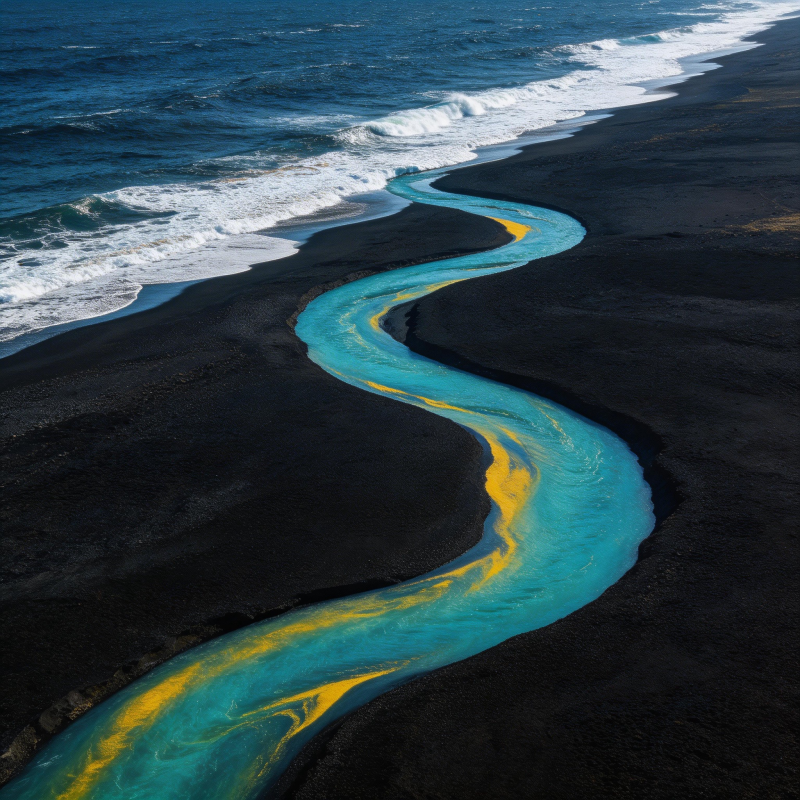 黑沙碧流绘海韵图片