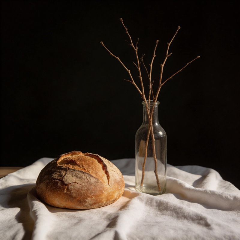 面包与枯枝静物图片