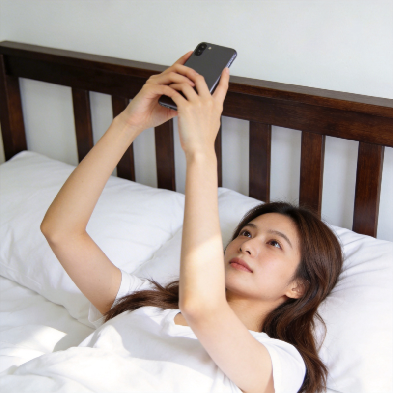 床上自拍的女子图片