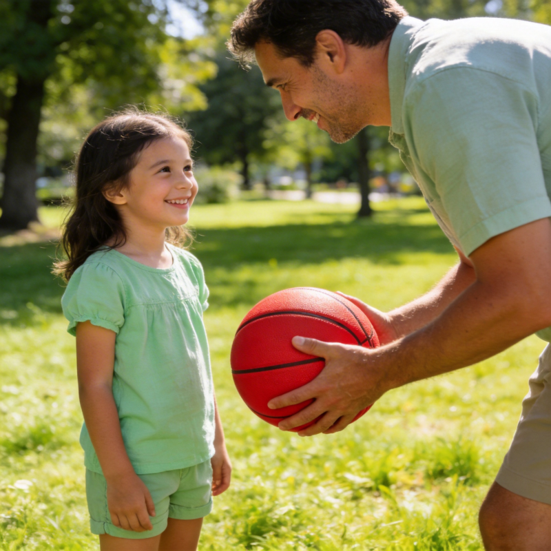 父女公园玩篮球图片