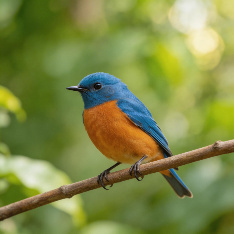 蓝羽橙腹小鸟栖枝图片