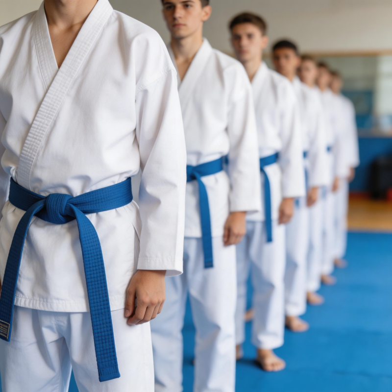 蓝带空手道学员列队图片