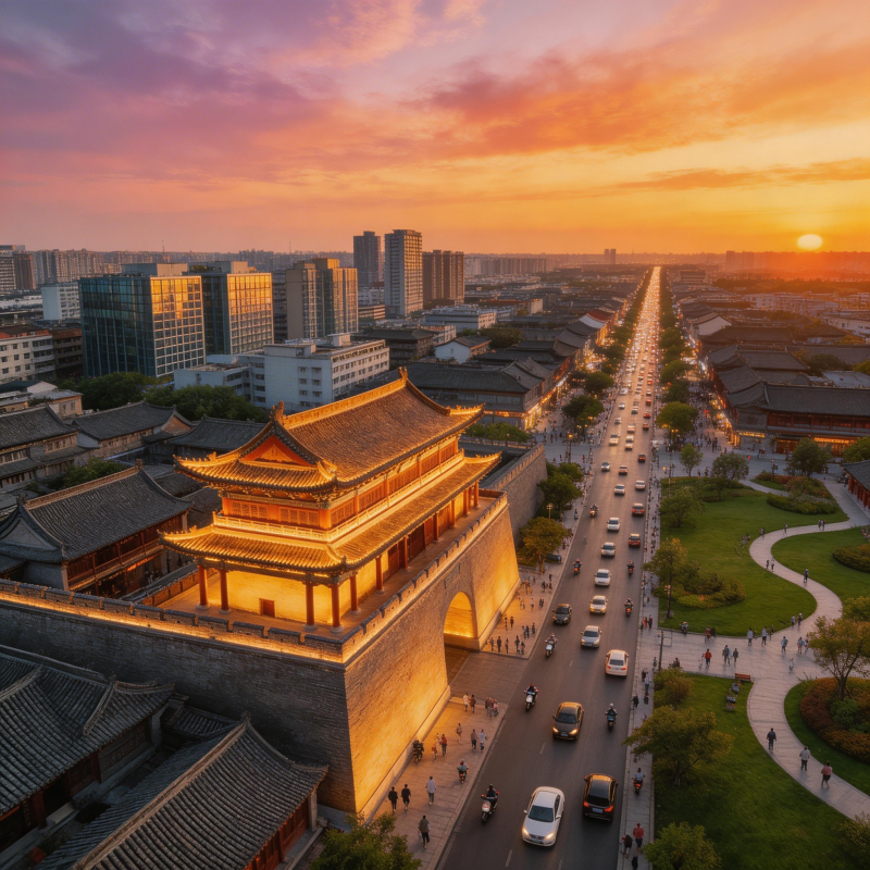 古城暮色映辉煌图片