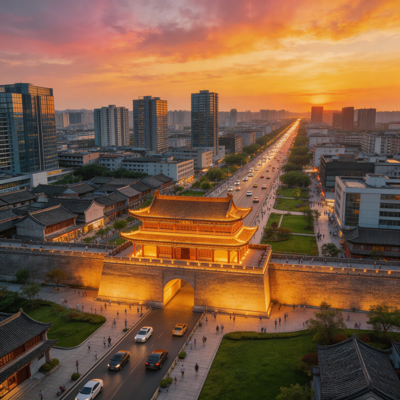 古城夕阳映辉煌图片