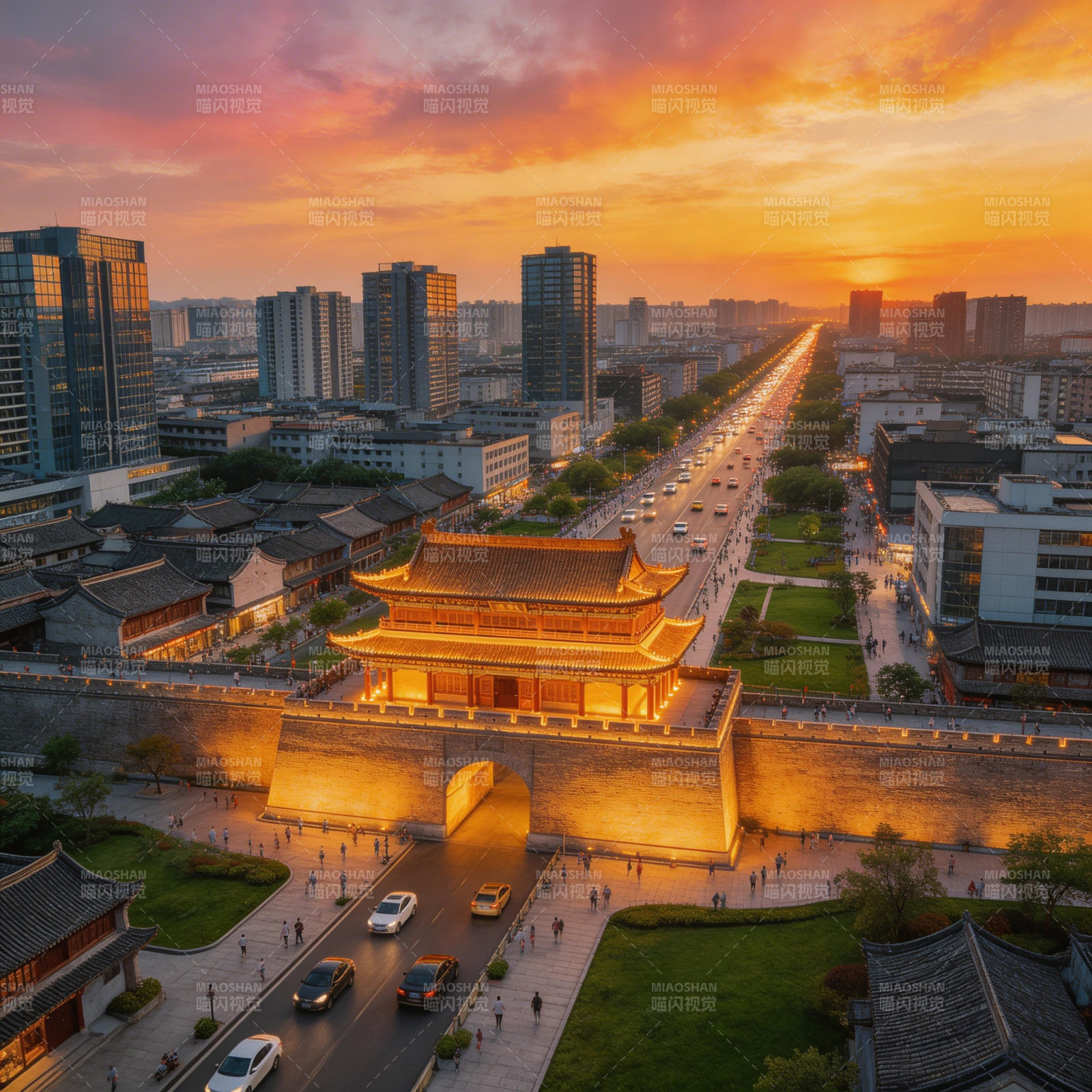 古城夕阳映辉煌图片