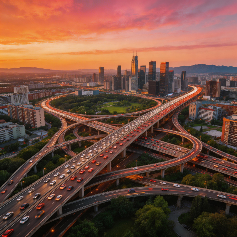 城市立交桥日落图片