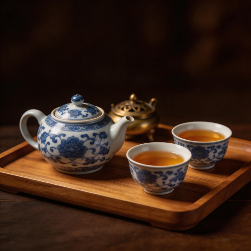 青花茶具品茗图图片