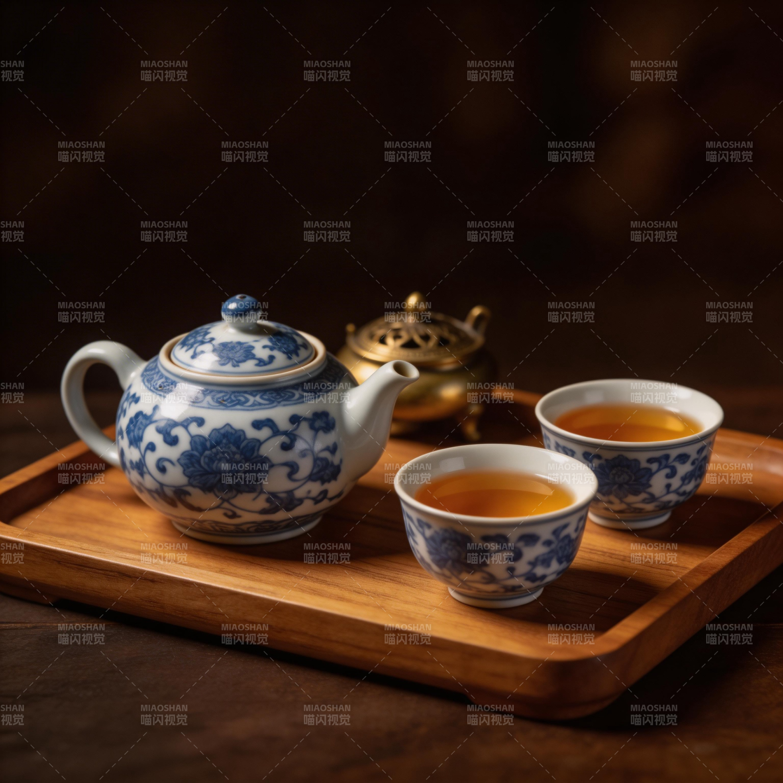 青花茶具品茗图图片