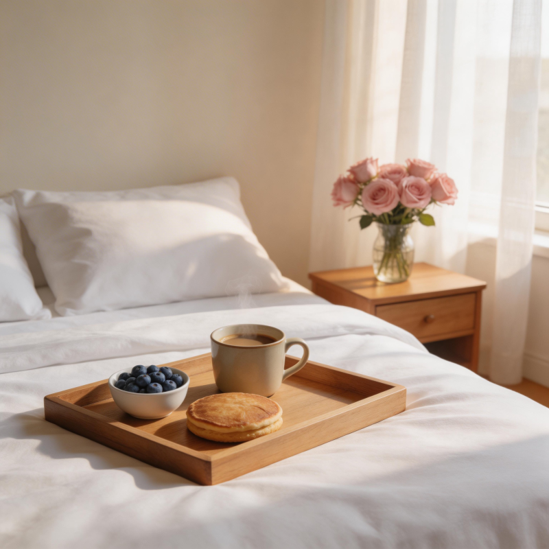 床畔早餐静谧时光图片