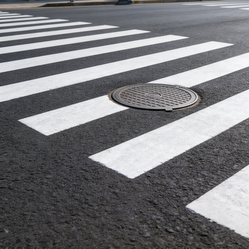 斑马线上的井盖图片