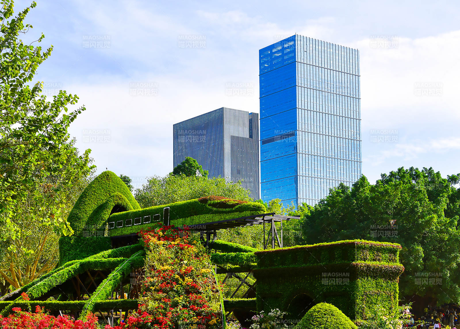 绿雕与高楼相映图片