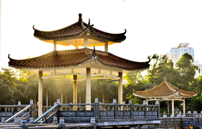 古亭晨光美景图片