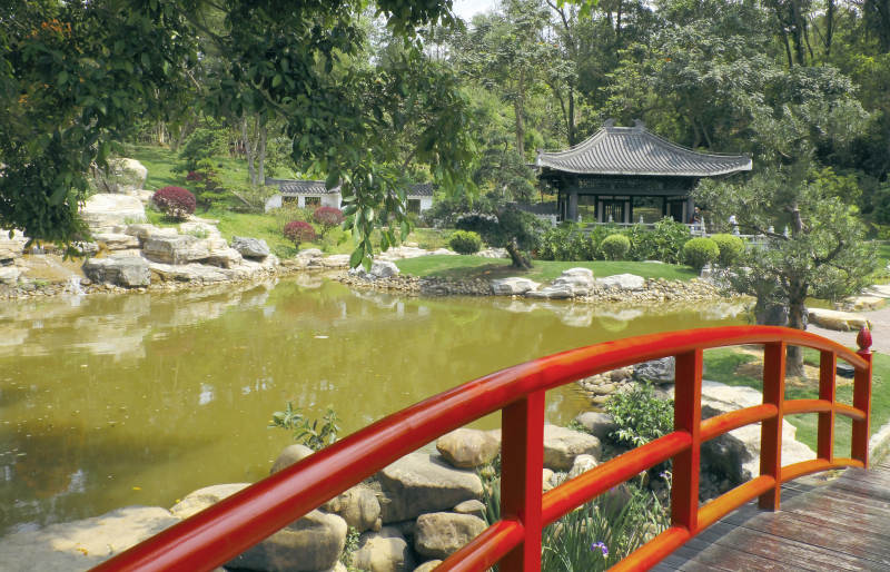 红桥映水园景图片