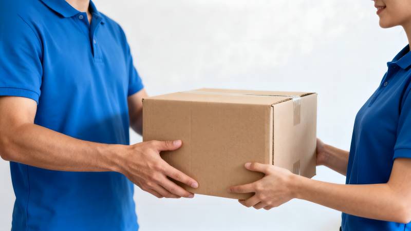 快递员交接包裹图片