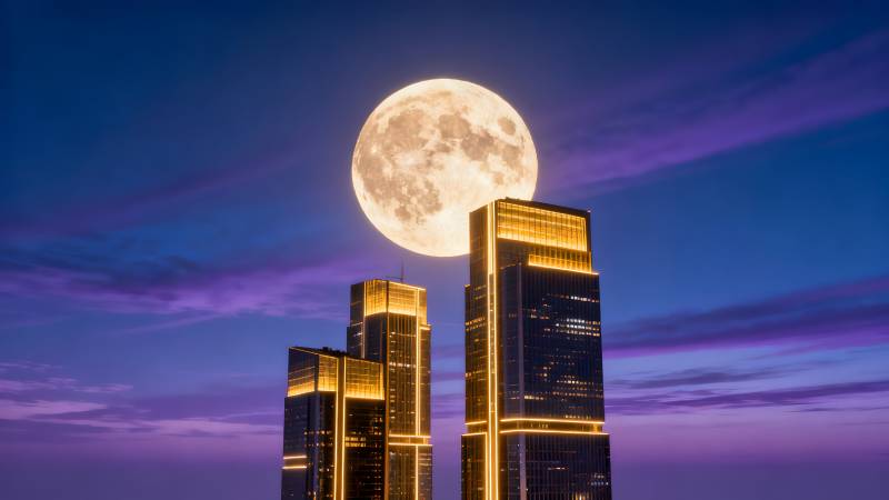 月升都市夜景图片