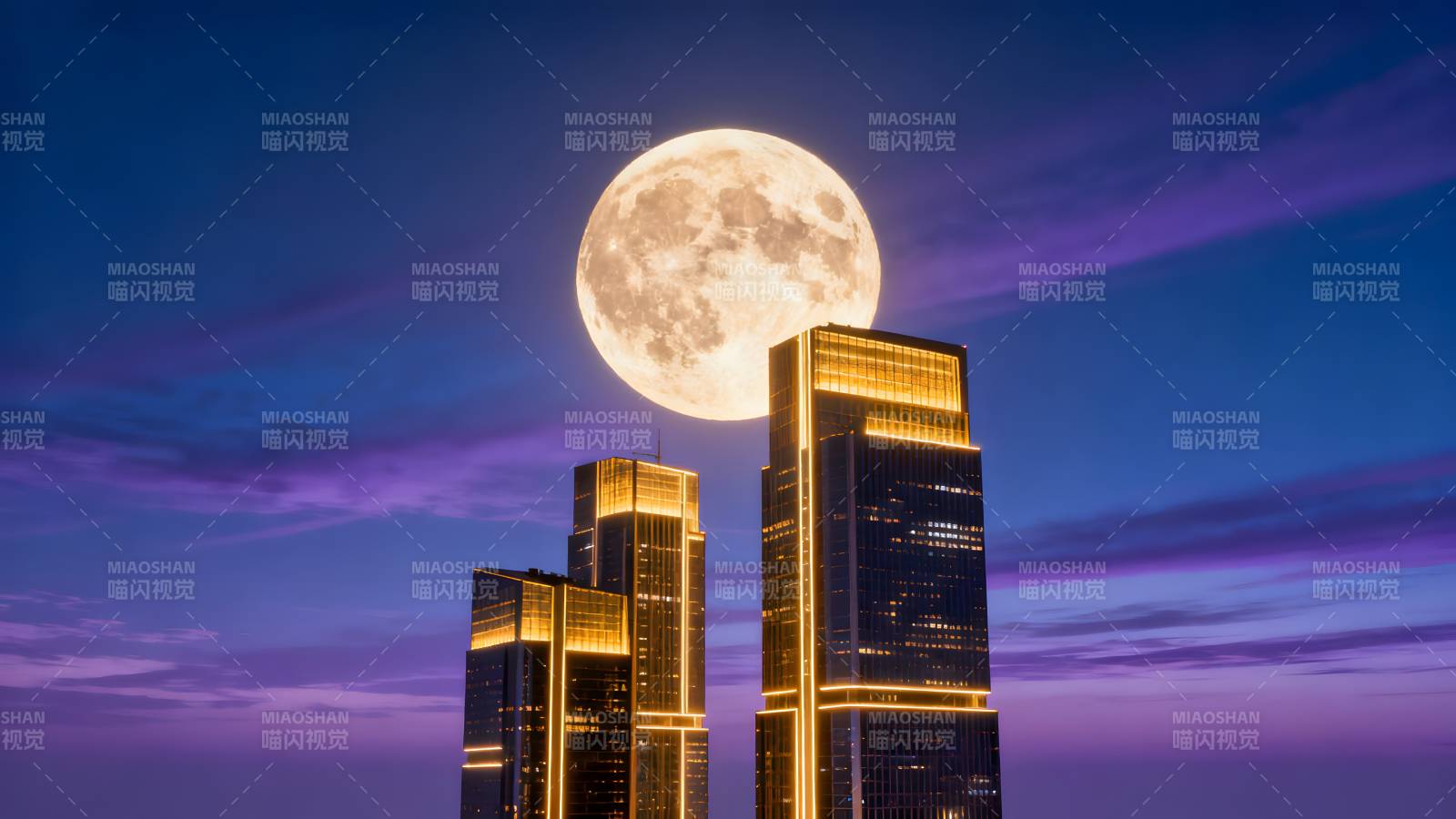 月升都市夜景图片