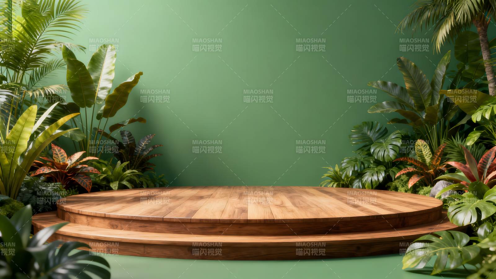 绿植环绕的木质舞台图片