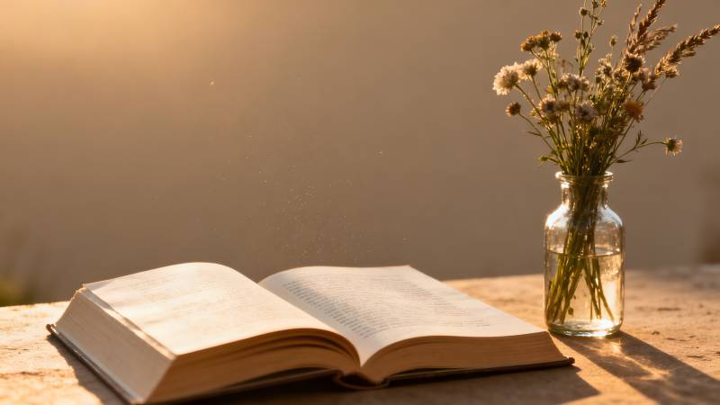 书与花的静谧时光图片