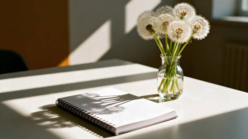 阳光下的蒲公英与笔记本图片