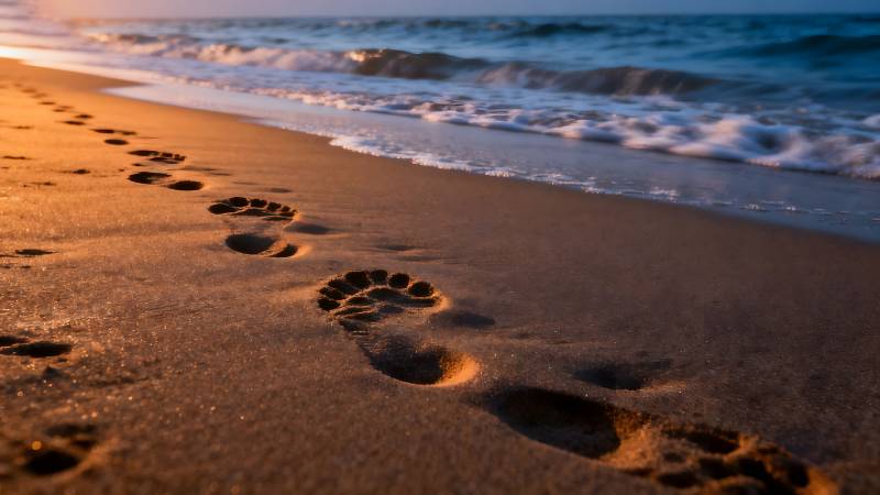 沙滩上的足迹图片