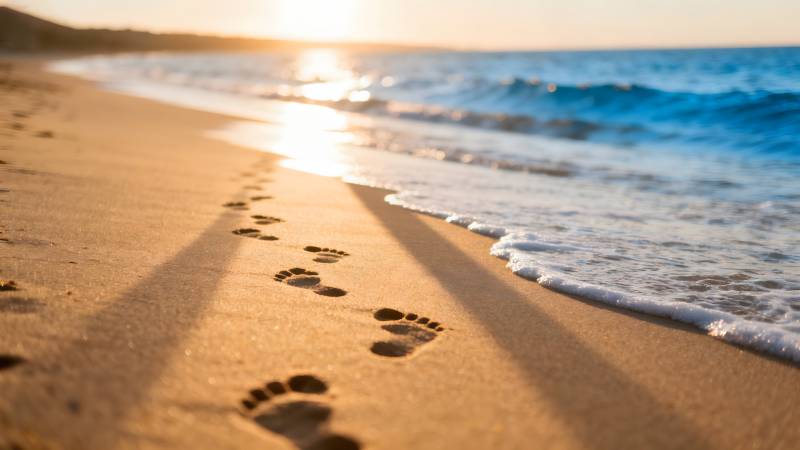 沙滩上的足迹图片