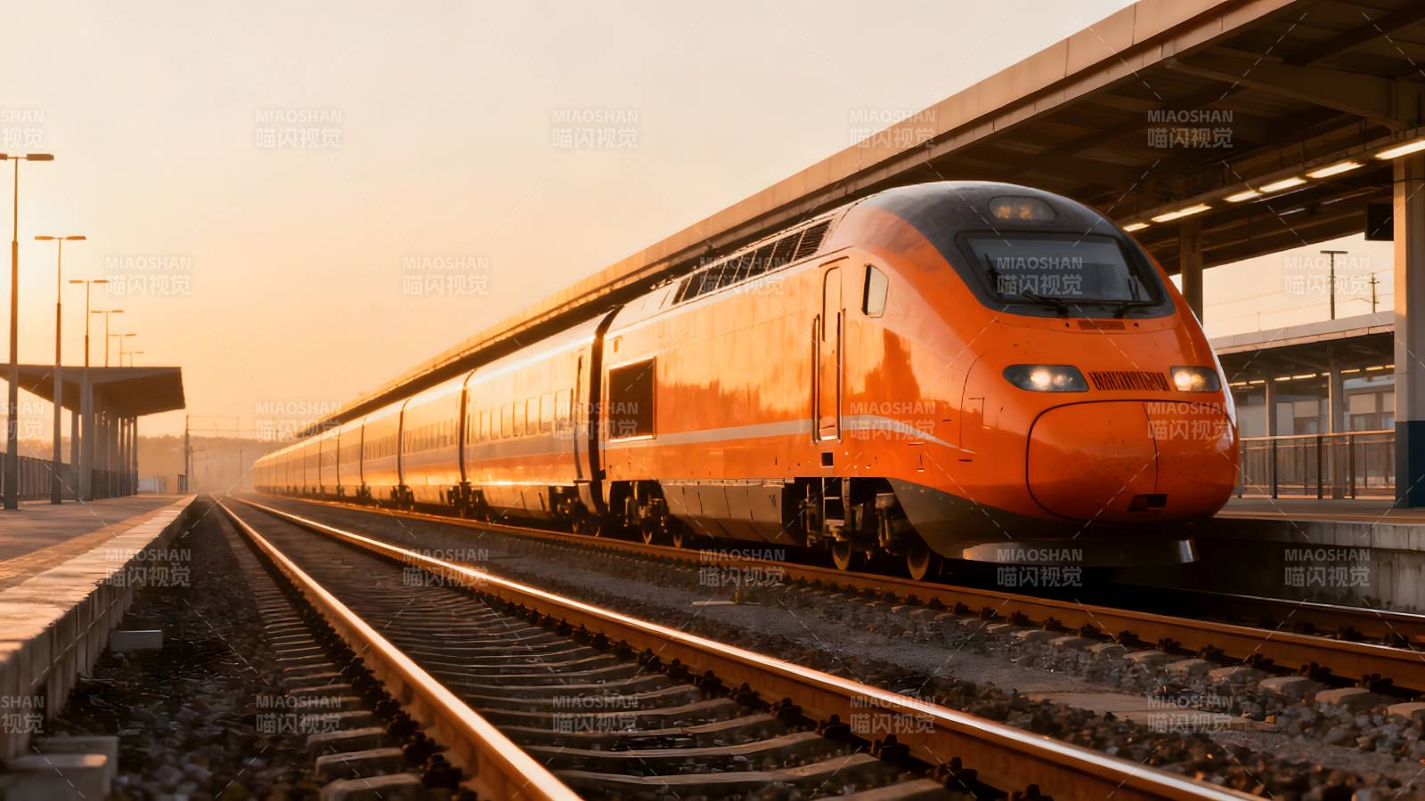 橙色高铁进站图片