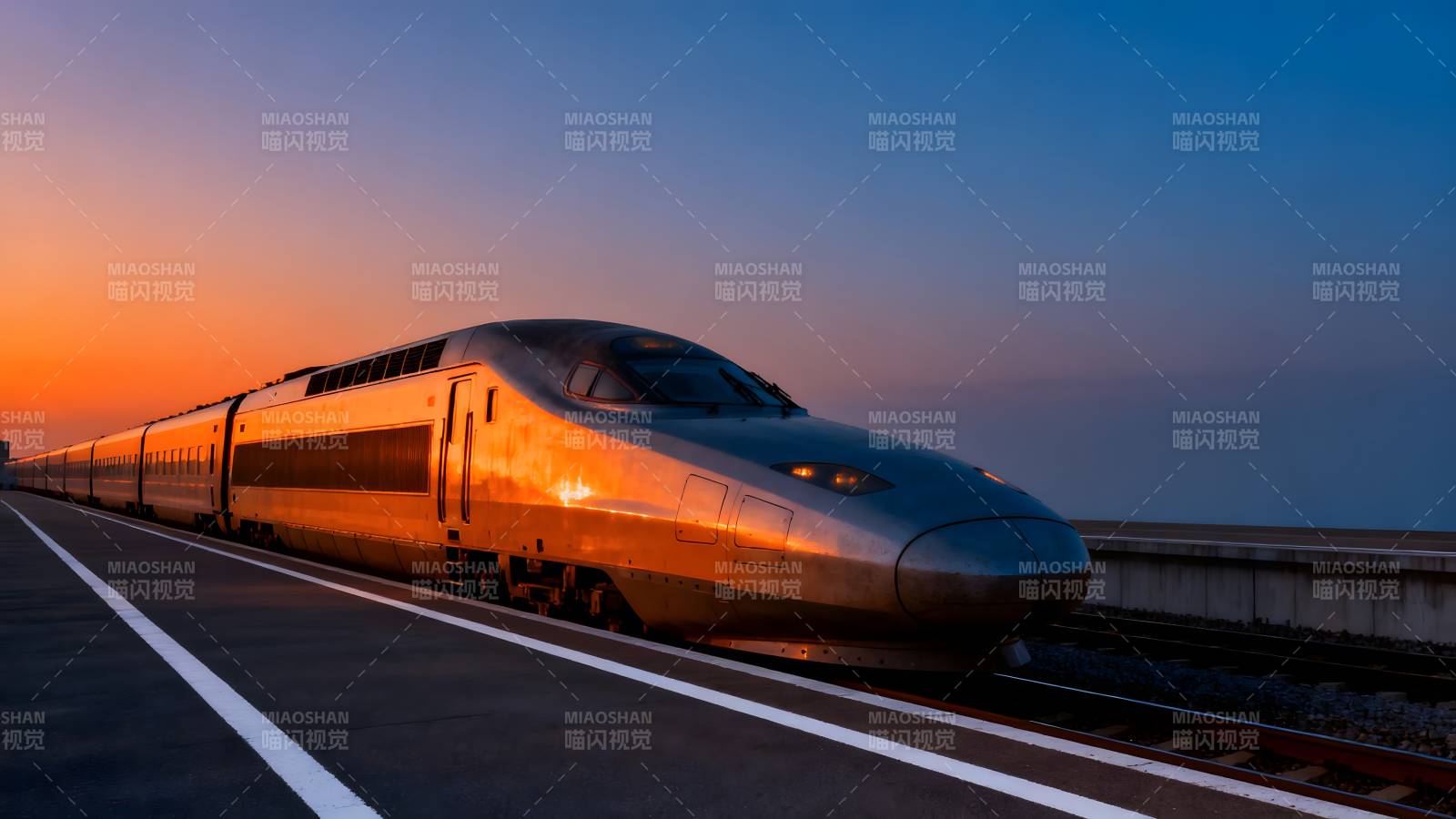 高铁疾驰日落时图片