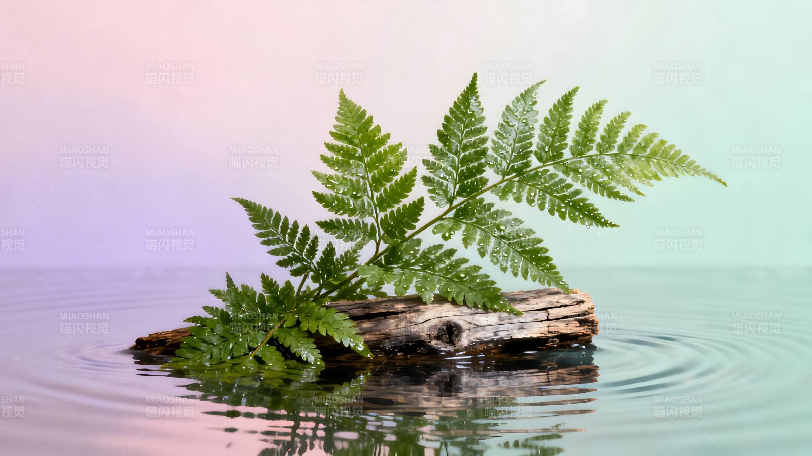 水漾绿叶静谧景图片