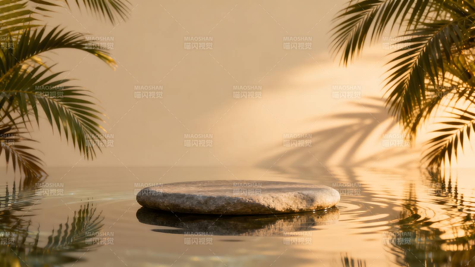 静谧水石 棕榈倒影图片
