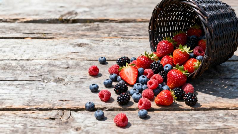 浆果散落木桌图片