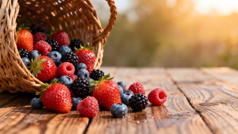 鲜果溢篮 木桌生香图片