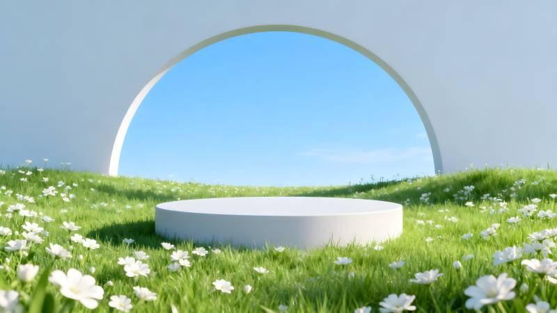 花田中的白色拱门图片