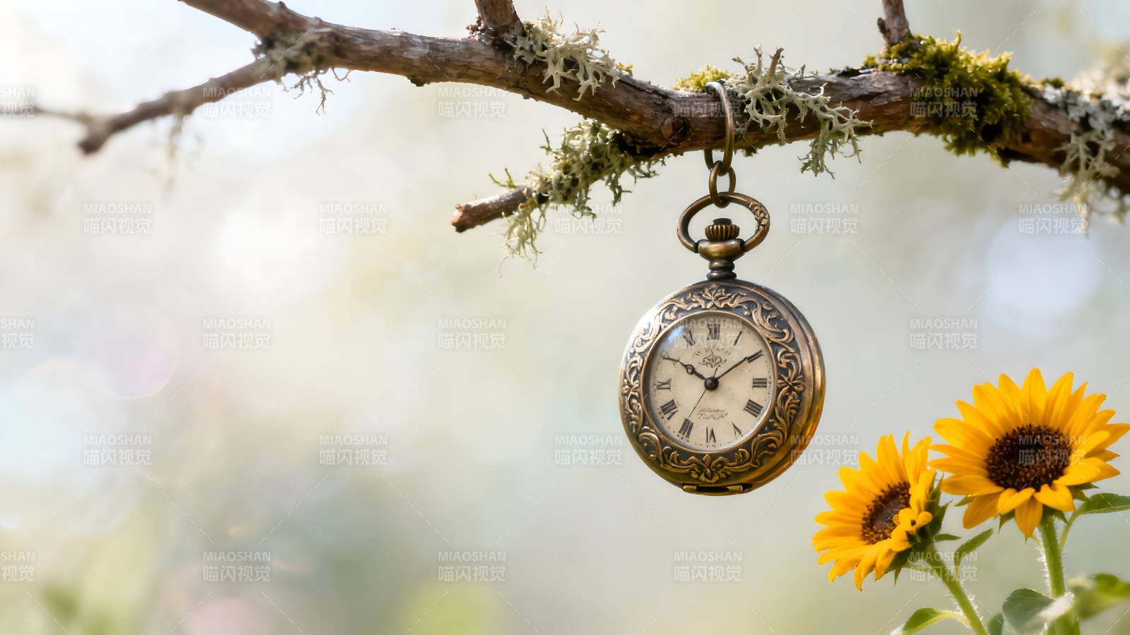 怀表挂枝头 向日葵相伴图片